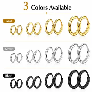 4 Pairs Surgical Steel Hoop Earrings Set for Men Women, Hypoallergenic Stainless Steel Huggie Hoop Earrings 8mm 10mm 12mm 14mm Silver, Small Cartilage Earrings Lightweight