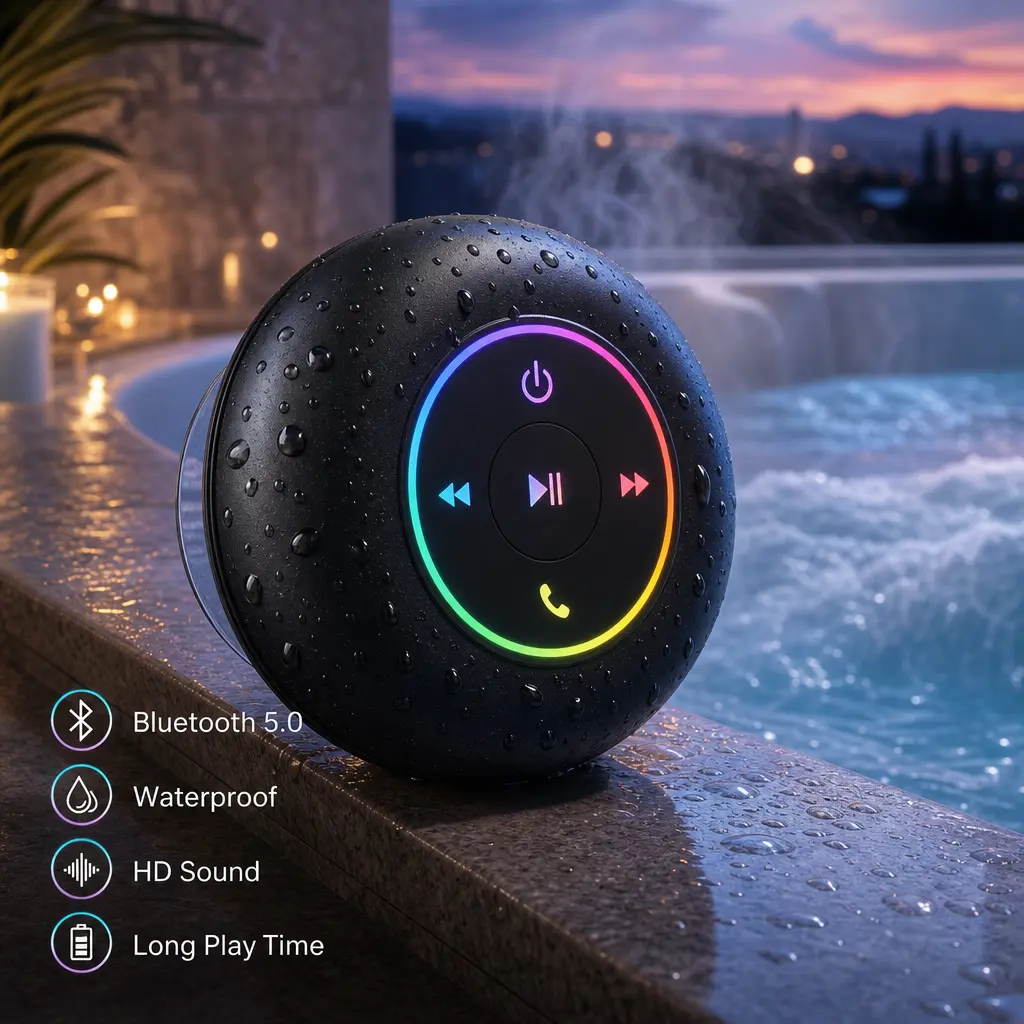 Mini Portable Bluetooth Shower Speaker With LED Light, IPX4 Waterproof, Strong Suction Cup, Built-In Mic, Loud Bass, Cool Tech Gift For Boyfriend, Ideal Valentine's Day Present ﻿