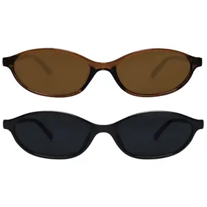 Vintage Oval Sunglasses for Women, Unique Cat Eye 90s Style, Lightweight Narrow Shades, Fashionable Sun Protection Sunglasses