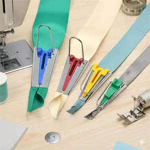 Adjustable Bias Tape Maker Multi-Size DIY Sewing Slip-Resistant Hemming Tool Quick Binding Strip Machine Quilting Presser Foot Attachment for Home Use