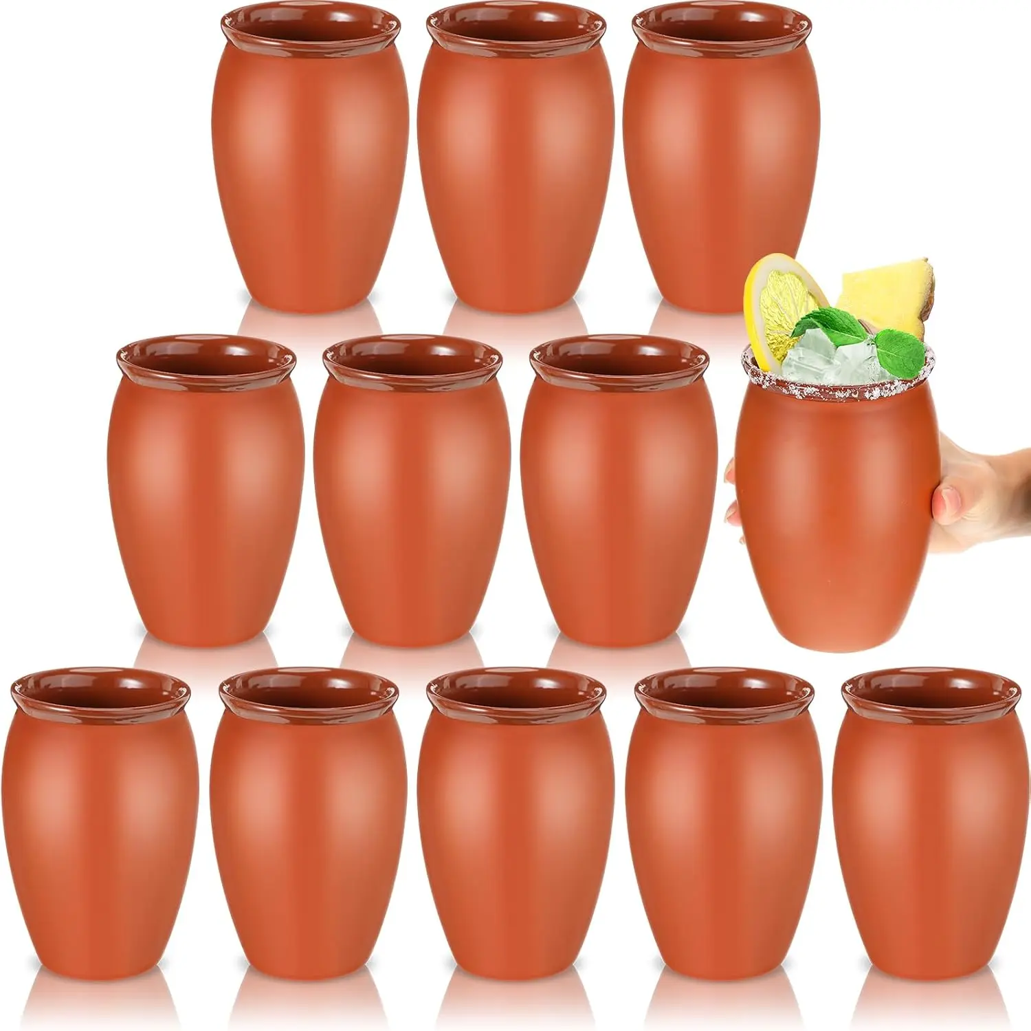 12-Pack Traditional Mexican Clay Cantaritos Cups (16 oz) - Glossy, Stylish, Classic Pottery Shooters for Taco Tuesday, Margaritas, Mojitos | Festive Home & Party Supplies
