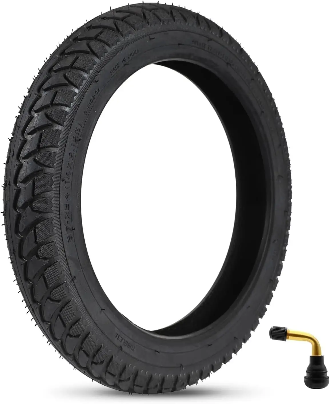 14 x 2.125 Electric Bike Tire Tubeless,57-254 14x2.125 Bike Tire with PVR60 Angled Valve for 14 Inch Electric Folding Bike, E-Bikes and E-Scooters,Kids Bike