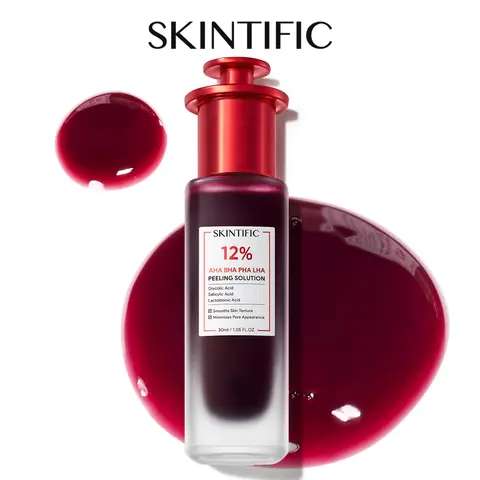 [SKINTIFIC] 12% AHA BHA PHA LHA Peeling Solution, Glycolic Acid Acne Treatment for Face, Exfoliating Peeling Serum for Dull, Rough, Oily Skin with Clogged Pores & Dead Cells, Cruelty-Free, Black Friday Gifts, Holiday Gifts