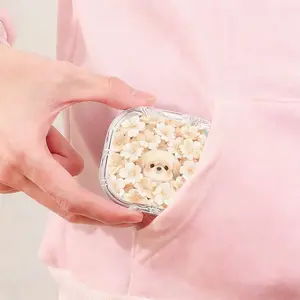 Cream White Floral Maltese Printed Retainer Box Cartoon Creative Denture Storage Case Household Portable Orthodontic Retainer Box Moisture Proof Mildew Resistant Teeth Corrector Holder