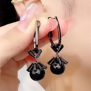 LisiZen Gun Black Zircon Hoop Earrings for Women, Korean Style Luxury Jewelry, Chic Minimalist Statement Design 2025 DZEH1475