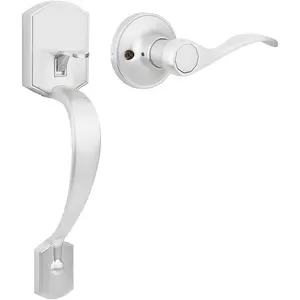 Satin Nickel Lower Half Front Entry Handleset, Heavy Duty Entry Door Handle with Interior Reversible Handed Lever, Lock Grip Handle with Wave Lever Keyless Door Locks, 1Pack