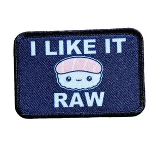 I Like It Raw Sushi Enthusiast Meme Cute 2"x3" Morale Patch with Hook and Loop Backing for Clothing or Bags