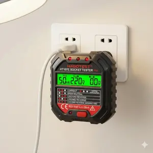 Professional UK Socket Tester & Voltage Detector - Multifunction Electrical Tool with RCD Leakage Protection Test, 5/30mA Ground Neutral Polarity Check. Safe, Reliable, Essential for Home Use.
