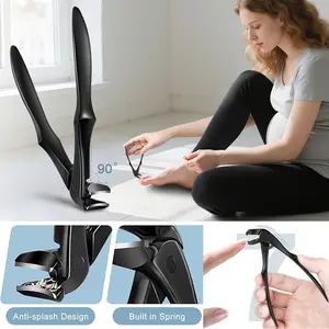 Extra-long handle nail clippers - elderly nail clippers - enhanced nail scissors suitable for thick and hard nails - curved toe nail clippers - wide-opening anti-splash design with storage compartment - precision stainless steel one-piece molding Manicure
