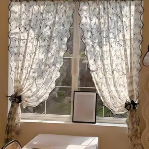 1PC, French Vintage Edge Embroidered Sheer Curtain, Living Room Bedroom Balcony Window Drapes, Easy to Hang, Washable