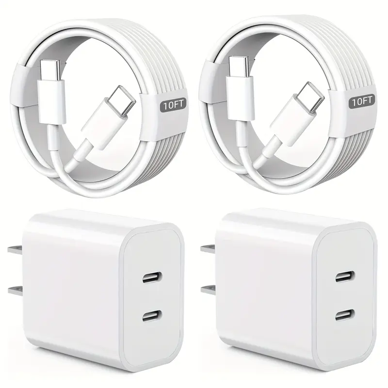 SANPRIO Cellphone Charger Set - 2-Piece 40W Max Dual USB Port Wall Chargers, 6ft & 10ft Cables, Fast Charging for iPhone 17/16/15, iPad, Smartphone & iPhone-Compatible Adapters