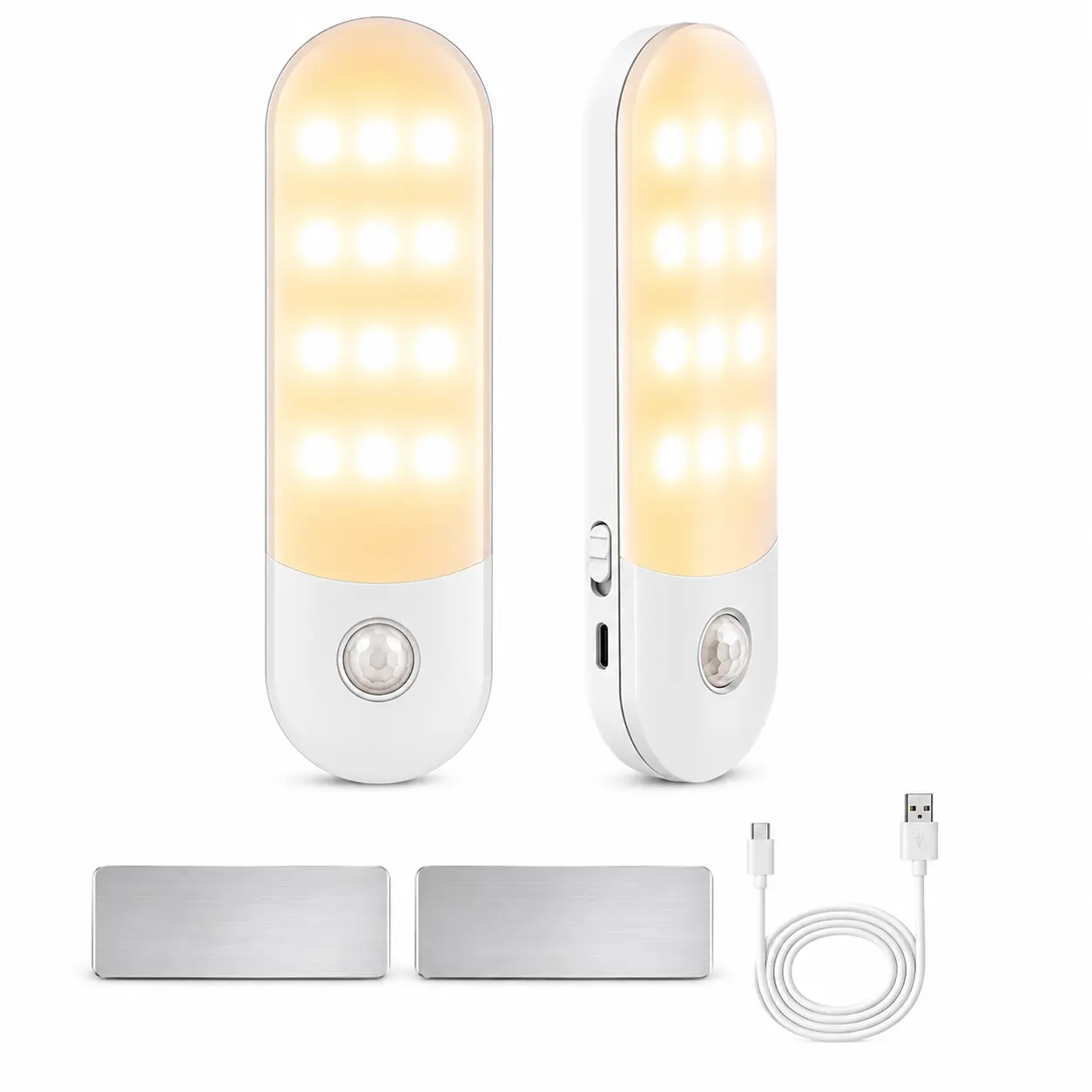 2-Pack Rechargeable Motion Sensor Lights, Magnetic Wireless Dimmable Lights for Closets, Stairs, Cabinets & Hallways