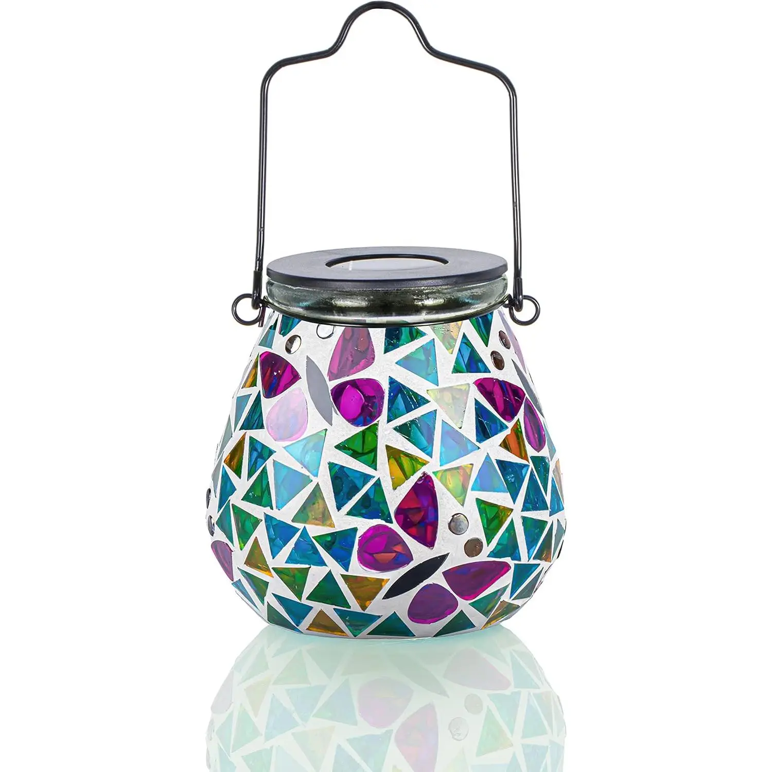 Mosaic Solar Lanterns - Glass Hanging Lights Butterfly Hollow Out  Outdoor Decorative for Garden, Patio, Holiday Party Outdoor Decoration, 1 Pack