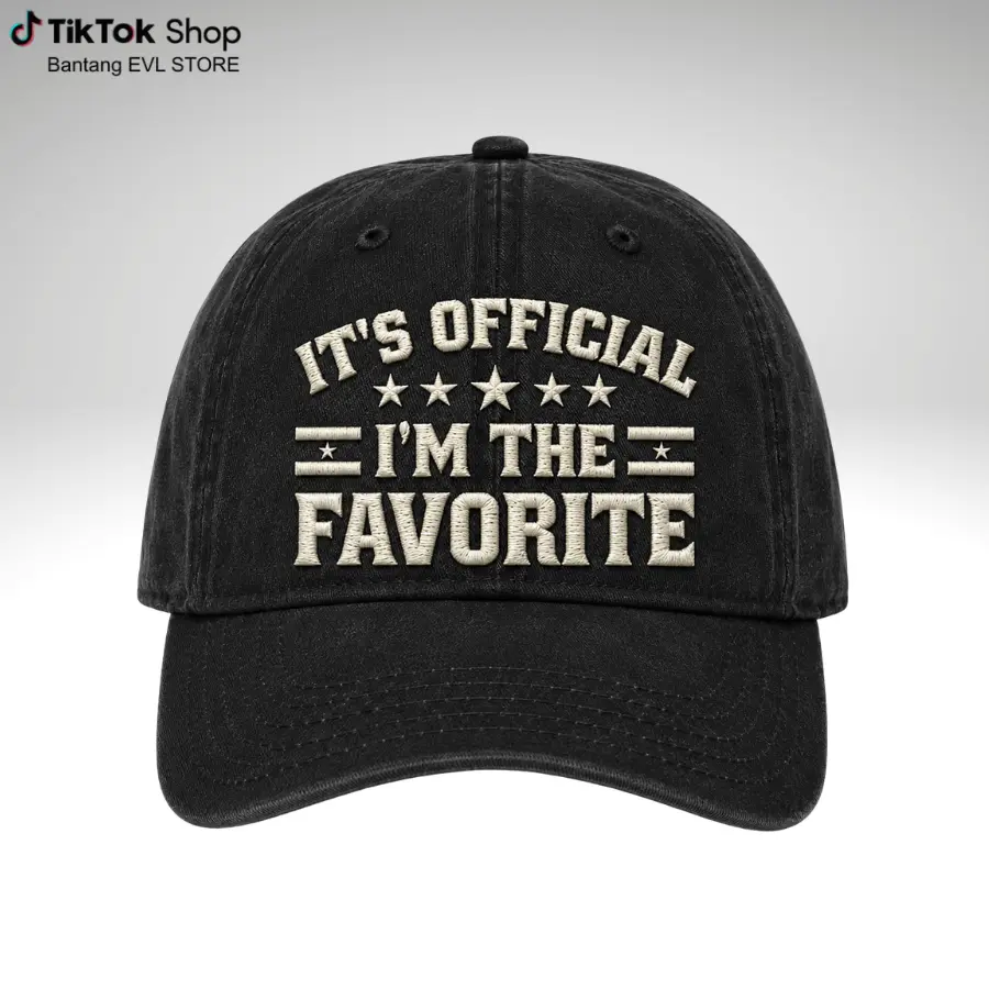 It's Official I'm The Favorite Embroidered Washed Dad Hat Funny Family Gift Vintage Cotton Baseball Cap Adjustable Retro Dad Hat Birthday Father's Day Christmas Gift for Dad Grandpa Husband Brother
