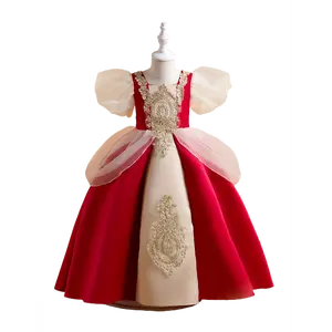 Vintage Puff Sleeve Princess Court Dress for Middle to Older Toddler Girls Wedding Party Ankle Length Gown Formal Dresses