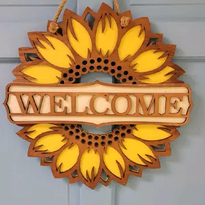 Sunflower Welcome Sign - Wooden Design with Bright Yellow Petals and "WELCOME" Text for Home Decor