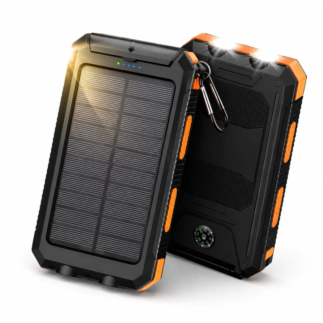 10000mAh Solar Power Bank Portable Charger, LED Flashlight & Dual USB-A, Waterproof Outdoor Camping Emergency Power