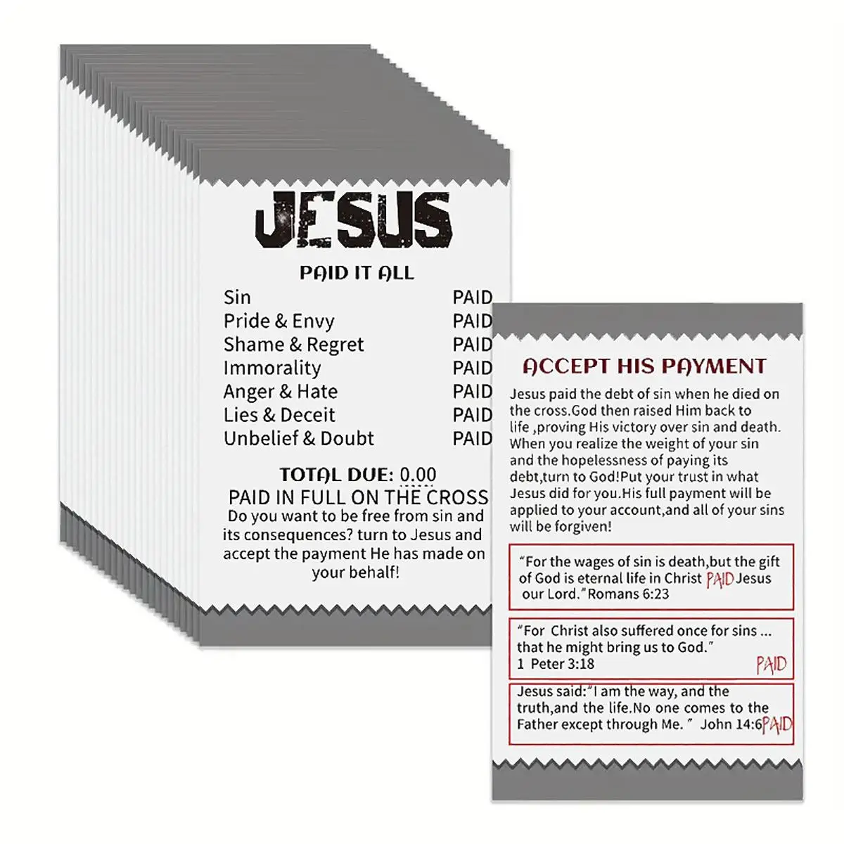 Jesus Paid It All Card, 100pcs Pocket Gospel Prayer Card, Bible Verse Card Gift for Friends & Family