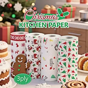 Christmas Kitchen Paper – Thick 3-Layer Disposable Roll, Wet & Dry Dual-Purpose Household Paper Towels, Cleaning Supplies, Random Style, Xmas Home Cleaning, Festive Kitchen Paper, Christmas Gift Idea, High-Quality Absorbent Tissue, Holiday Decor Paper