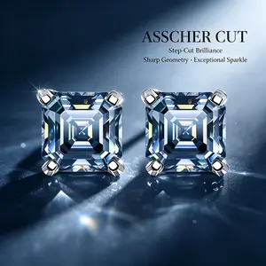 2CT Cushion Cut CZ Stud Earrings S925 Sterling Silver D Color VVS Classic 4-Prong Hypoallergenic for Women fashionable stud men's earring