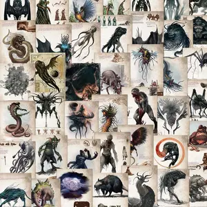 Cosmic Myth Monster Sticker, 50pcs/set Fantasy Horror Decorative Sticker, DIY Decals for Water Bottle, Laptop, Phone Case, Cellphone, Casing, Scrapbooking, Ornaments
