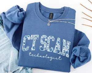 CT Scan Sweatshirt, Ct Tech Crewneck, Cute Floral CT Tech Sweater, CT Tech, Computed Tomography Crewneck, Blue toile Ct Sweatshirt