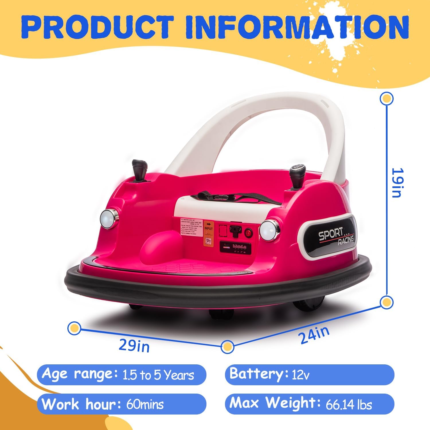 Bumper Car for Kids, 12V Kids Ride On Toy with Parent Remote Control, Baby Electric Bumping Car w/ 360 Degree Spin, LED Lights, Rose Pink
