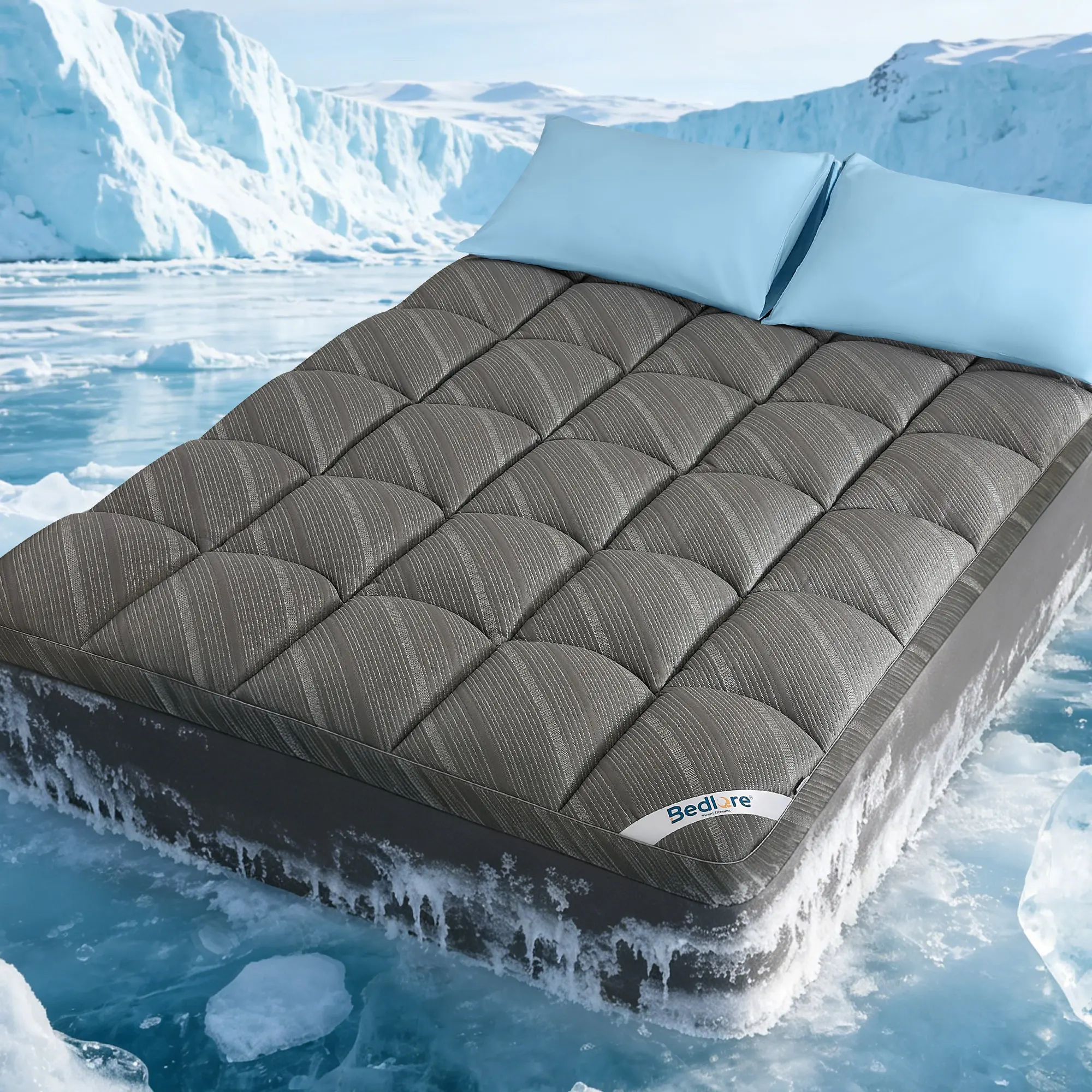 SummerWins【BEDLORE】Cooling Silver Infused Mattress Topper, Delicate Grid Jacquard Pattern, Waterproof & Silent Breathable Fabric, Sweat Resistant Cool Surface, Soft Cushioned Layer, Ideal for Bedroom & Household Daily Use