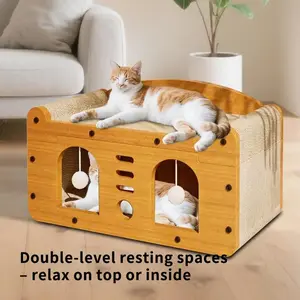 Multi-Function Cat Scratcher House - 3-in-1 Scratch Pad,Soft Bed & Play Cave with Toys, Durable Build & Ideal