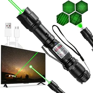 Green Light Infrared Laser Pointer USB Rechargeable Long-range Star-pointing Pen Cat Teasing Toy Laser Flashlight with Lithium Battery