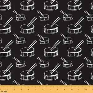 Drum Kit Fabric by The Yard,Rock Music Upholstery Fabric for Chairs,1 Yard,Musical Theme Instrument Hip Hop Decorative Modern Art Waterproof Fabric
