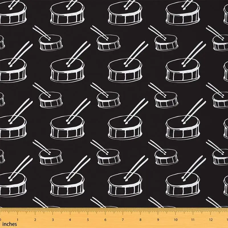 Feelyou Flat Weave Drum Theme Printed All-Weather Fabric by the Yd - 1yd (36in Length, Medium Weight), Waterproof Rock Music Decorative Upholstery Textile, Easy Cleaning Indoor/Outdoor Material for Outdoor Furniture, Accent Pillows