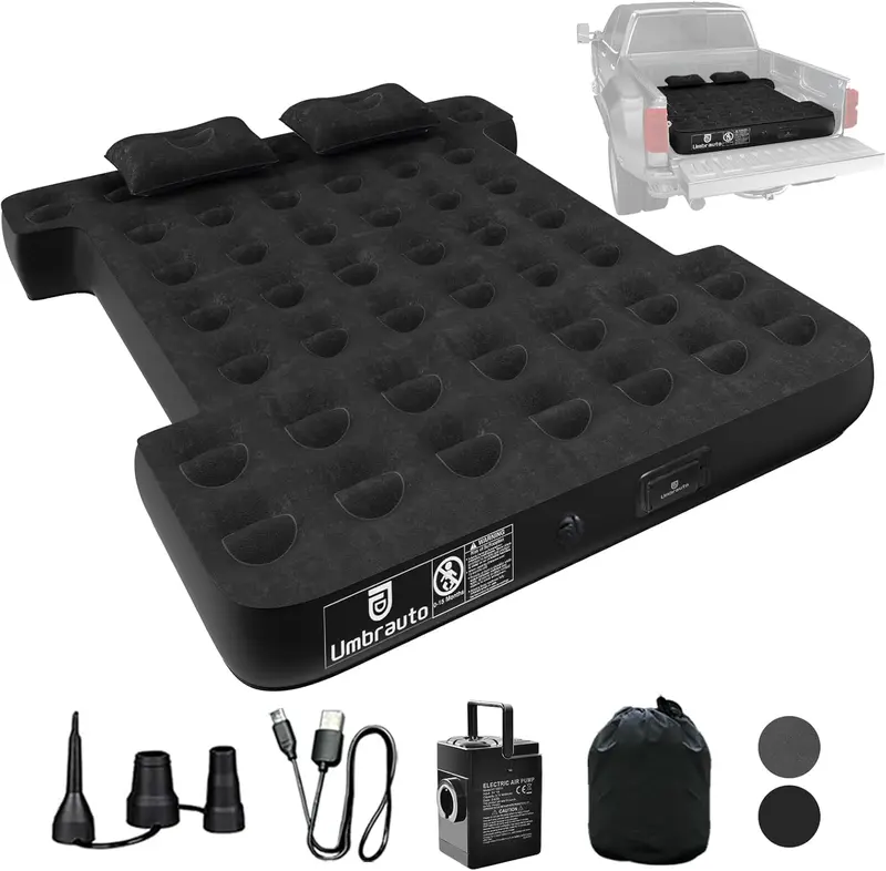 Umbrauto Built-in Pump Air Mattress for 5.5-5.8ft Short Tuck Bed, Full-Size Pickup Inflatable Airbed Custom Fit for Ford F150, Chevy Silverado, GMC Sierra, Dodge Ram, Toyota Tundra, Nissan Titan