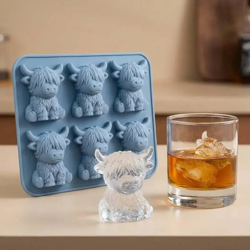 2026 3D Highland Cow Ice Cube Tray, Large Silicone Fun Shapes Ice Cube Mold for Whiskey,Cocktails, Bourbon, Cute Highland Cow Gifts for Holiday Stocking Stuffers