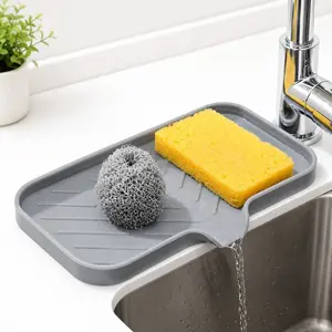 Silicone Sink Drain Mat, Non-Slip Self-Draining Sink Drying Mat, Multi-Functional Sponge Holder, Space-Saving Household Kitchen Gadget & Accessories