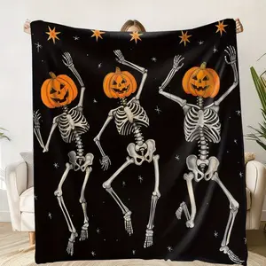 1pc of Halloween-Themed Blanket Featuring Spooky Pumpkin Skeletons, Cozy And Warm, Perfect for Cherishing Memorable Times. an Excellent Holiday Gift for Classmates, Friends, Family 7