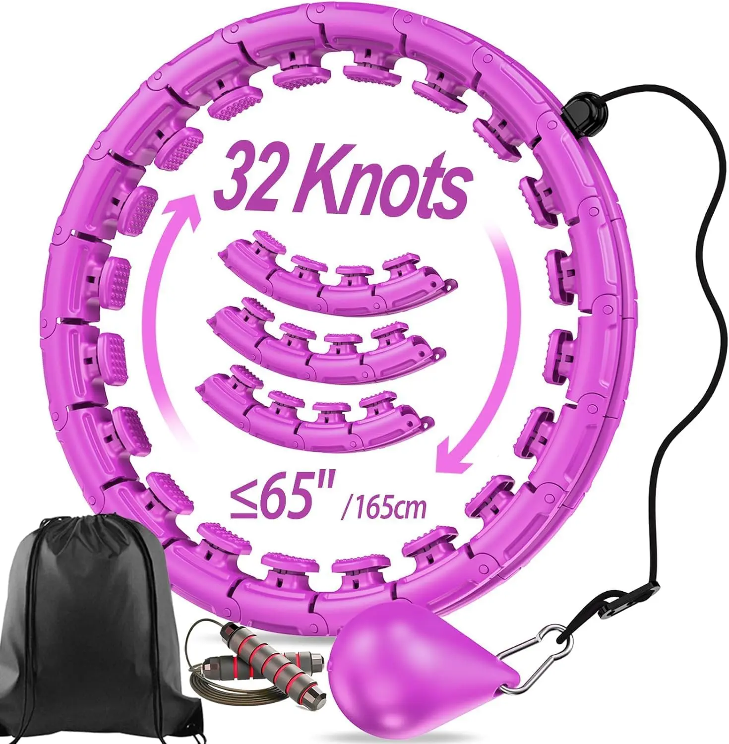 Weighted Exercise Hoop Plus Size 32 Detachable Knots, No Falling Smart Huula Hoop for Adults & Beginners, 2 in 1 Abdomen Fitness Massage with Auto Spinning Ball - Purple