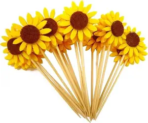 24PCS Cute Sunflower Cupcake Toppers Fruit Picks Cake Decorations