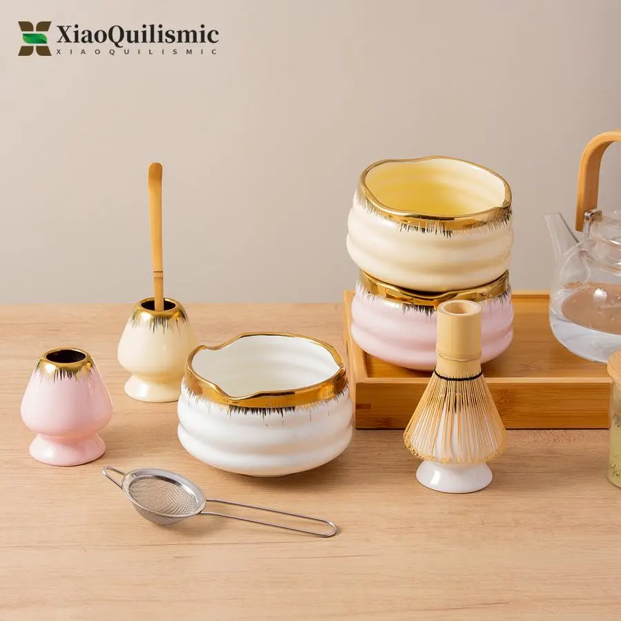 Tea Making Tools Set, Matcha Kit Set, Including Bowl & Bamboo Whisk & Stand & Spoon & Stainless Steel Sifter, Tea Making Tool for Home Kitchen