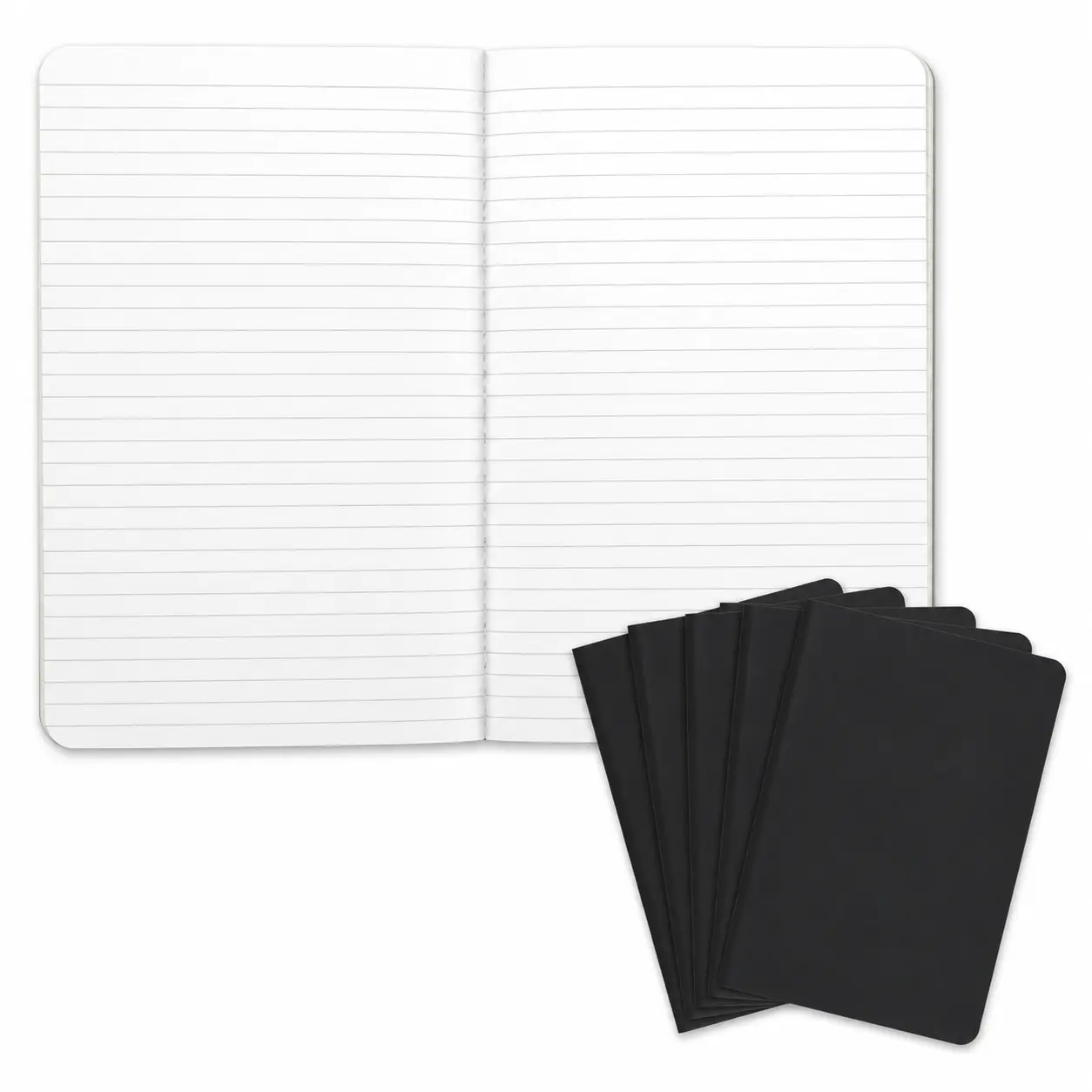 Black Field Notebook Journal, 5" x 8" Lined Memo Books, Pack of 4, Portable Hardcover Notepads for Field Work Outdoor Office School Notes