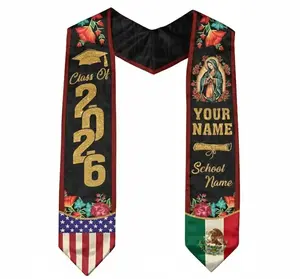 Mexican Graduation Sash Style Graduation Stole Class of 2026 Sash, Custom Graduation Gift for Student , Mixed Flag Graduation Scarf