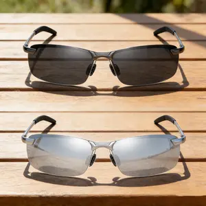 2 Pcs Classic Metal Polarized Sunglasses Men Half Frame Retro Driving Fishing Eyewear UV400 Luxury Designer Sun Glasses