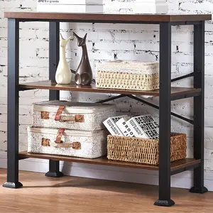 3 Tier Bookshelf,Rustic Brown Industrial Book Shelf,Engineered  and Metal Deep Bookcases,Low Shelf Bookcase for Living Room,Office,Bedroom and Kitchen
