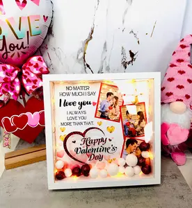 Personalized Valentine’s Day Shadow Box with LED Lights – Custom Photo Memory Box & Romantic Gift for Her or Him