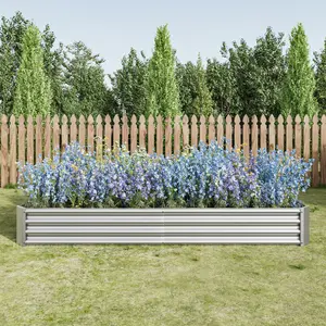 ARCH Anti-Rust Metal Raised Garden Bed Kit - 7.6x3.7x0.98ft Large Open Base Raised Garden Beds for Flower Planters, Vegetables, Silver