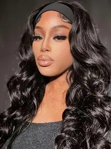 Headband Wig For Women Natural Black Long Body Wave Wigs Synthetic Heat-resistant Hair Glueless Headband Wigs for Party Daily Wear Synthetic Material Wigs