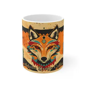 "Coy Coyote" 11oz Coffee Mug, from Adobe Dregs Coffee Stash™ Ceramic Classic Cup Drinkware Beverage Tea Washable