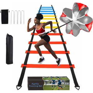 Soccer Speed Agility Training Set - 20FT Agility Ladder 12/16 Sports Cones and Soccer Kick Trainer Football Training Equipment Footwork Drills for Youth and Adults