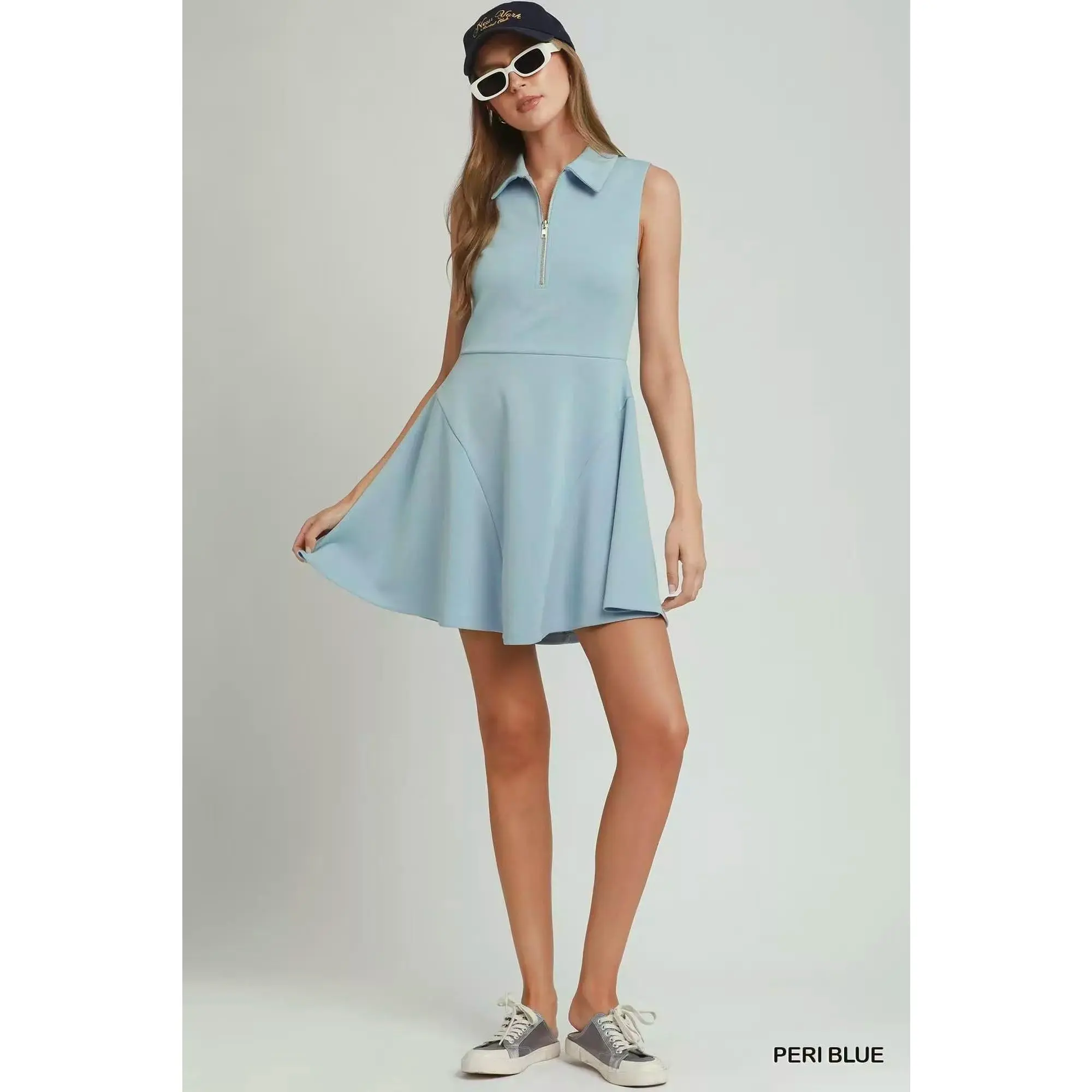 Umgee USA Women's Sporty Tennis Dress - Collared Quarter-Zip Athleisure Style in a Breathable Tencel Spandex Blend, Zipper, Female, 6% Spandex, Athleisure Look