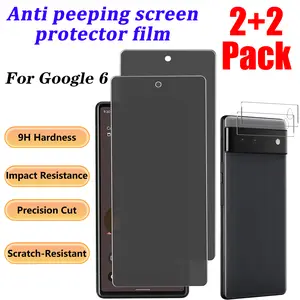 【 2+2 PCS 】 Privacy screen protector, suitable for Google Pixel 6 smartphone, 2 screen protectors and 2 lens protectors, support fingerprint unlocking，9H hardness，protection phone，compatible phone case，no bubbles，easy to install  Protective Installation
